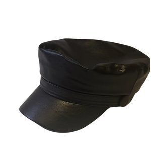 Women's Leather Army Black Casual Cap
